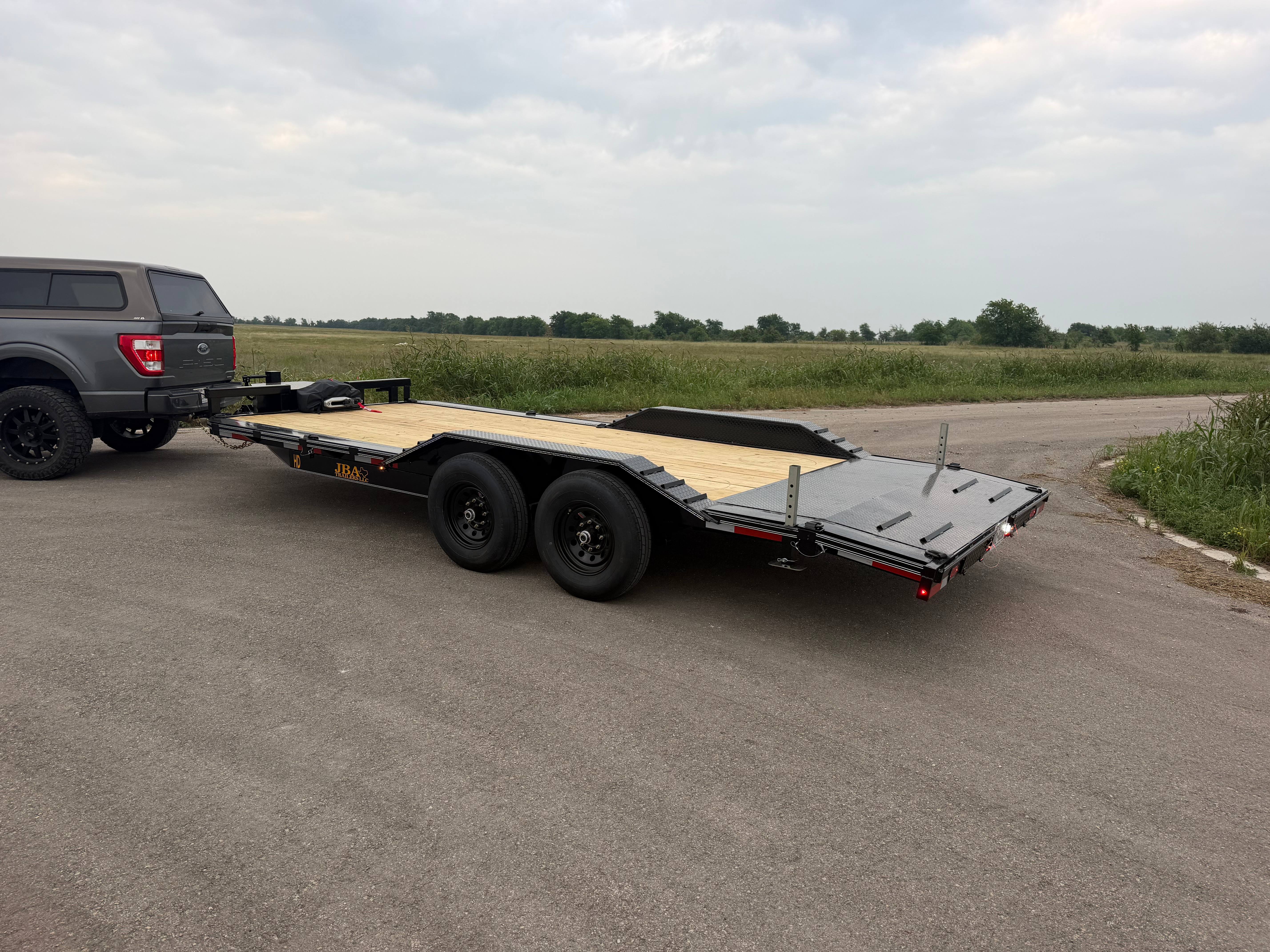 Car hauler trailer with ramps deployed - available for rent in Salado, TX and Central Texas